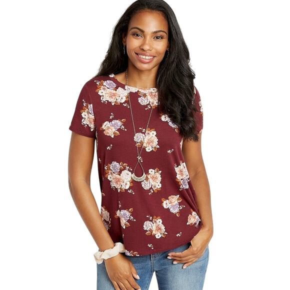 Maurices 24/7 red floral crew neck size  medium - Picture 1 of 6